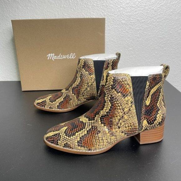 Madewell Womens Boots Size 6 Brown Cara Snakeskin Embossed Leather Chelsea - Picture 4 of 8